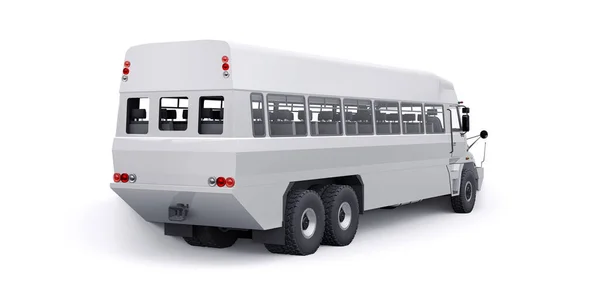 公共汽车把工人运送到难以到达的地区 3D插图 — 图库照片