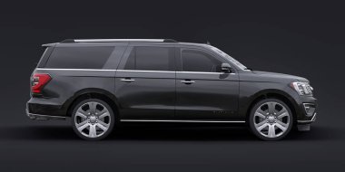 Tula, Rusya. 20 Ocak 2022: Ford Expedition 2019 Black Premium Family SUV siyah arka planda izole edildi. 3d oluşturma.