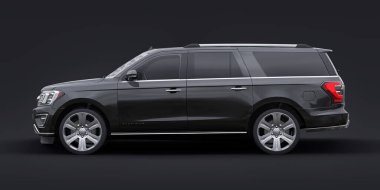 Tula, Rusya. 20 Ocak 2022: Ford Expedition 2019 Black Premium Family SUV siyah arka planda izole edildi. 3d oluşturma.