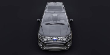 Tula, Rusya. 20 Ocak 2022: Ford Expedition 2019 Black Premium Family SUV siyah arka planda izole edildi. 3d oluşturma.