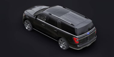 Tula, Rusya. 20 Ocak 2022: Ford Expedition 2019 Black Premium Family SUV siyah arka planda izole edildi. 3d oluşturma.