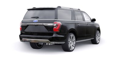 Tula, Rusya. 20 Ocak 2022: Ford Expedition 2019 Black Premium Family SUV beyaz arka planda izole edildi. 3d oluşturma.
