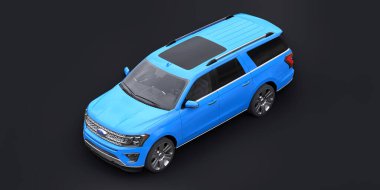 Tula, Rusya. 20 Ocak 2022: Ford Expedition 2019 Blue Premium Family SUV siyah arka planda izole edildi. 3d oluşturma.