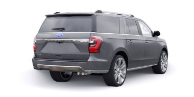 Tula, Rusya. 20 Ocak 2022: Ford Expedition 2019 Gri Premium Ailesi SUV beyaz arka planda izole edildi. 3d oluşturma.