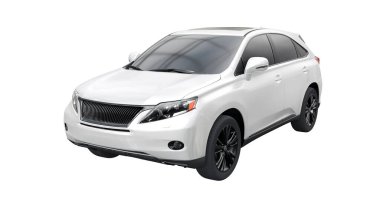 Beyaz izole edilmiş gölgesi olmayan birinci sınıf bir SUV. 3d oluşturma