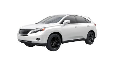 Beyaz izole edilmiş gölgesi olmayan birinci sınıf bir SUV. 3d oluşturma