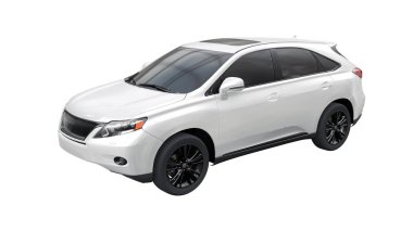Beyaz izole edilmiş gölgesi olmayan birinci sınıf bir SUV. 3d oluşturma