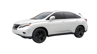 Beyaz izole edilmiş gölgesi olmayan birinci sınıf bir SUV. 3d oluşturma