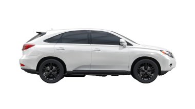Beyaz izole edilmiş gölgesi olmayan birinci sınıf bir SUV. 3d oluşturma