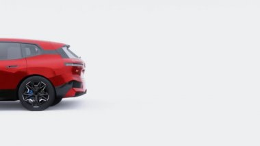 Tula, Rusya. 21 Ocak 2022: BMW iX 2022 Kırmızı lüks SUV elektrikli araba beyaz arka planda izole edildi. 3d illüstrasyon.