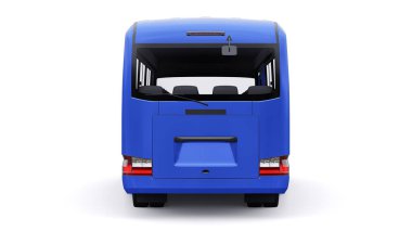 Seyahat için mavi küçük otobüs. Tasarım ve reklam için boş gövdeli bir araba. 3d illüstrasyon.