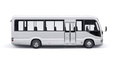 White Small bus for urban and suburban for travel. Car with empty body for design and advertising. 3d illustration. clipart