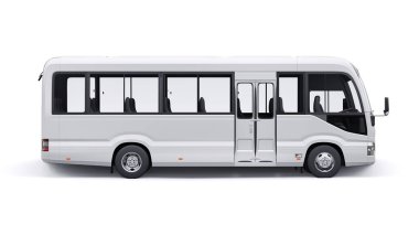 White Small bus for urban and suburban for travel. Car with empty body for design and advertising. 3d illustration.