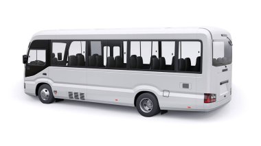 Kentsel ve banliyö için beyaz küçük bir otobüs. Tasarım ve reklam için boş gövdeli bir araba. 3d illüstrasyon.