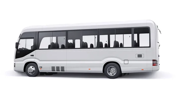 旅行のための都市と郊外のための白い小さなバス デザインや広告のための空のボディを持つ車 3Dイラスト — ストック写真