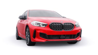 Tula, Russia. January 9, 2022: BMW M135i XDrive. Red car isolated on white background. 3d rendering
