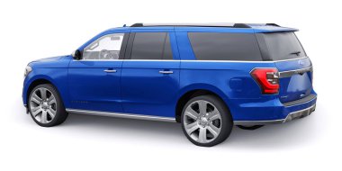 Tula, Rusya. 20 Ocak 2022: Ford Expedition 2019 Blue Premium Family SUV beyaz arka planda izole edildi. 3d oluşturma.