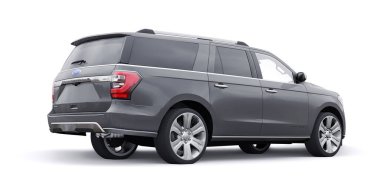 Tula, Rusya. 20 Ocak 2022: Ford Expedition 2019 Gri Premium Ailesi SUV beyaz arka planda izole edildi. 3d oluşturma.
