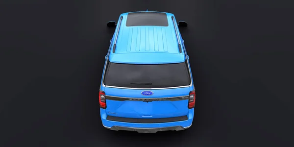 俄罗斯 2022年1月20日 Ford Expedition 2019 Blue Premium Family Suv以黑色背景隔离 3D渲染 — 图库照片