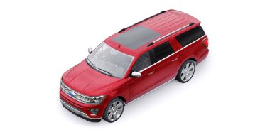Tula, Rusya. 20 Ocak 2022: Ford Expedition 2019 Red Premium Family SUV beyaz arka planda izole edildi. 3d oluşturma.
