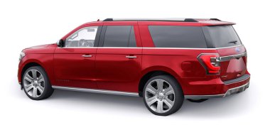 Tula, Rusya. 20 Ocak 2022: Ford Expedition 2019 Red Premium Family SUV beyaz arka planda izole edildi. 3d oluşturma.