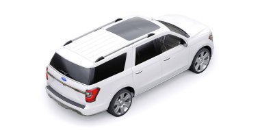 Tula, Rusya. 20 Ocak 2022: Ford Expedition 2019 beyaz Premium Family SUV beyaz arka planda izole edildi. 3d oluşturma.