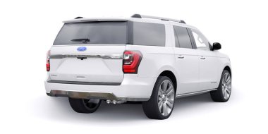 Tula, Rusya. 20 Ocak 2022: Ford Expedition 2019 beyaz Premium Family SUV beyaz arka planda izole edildi. 3d oluşturma.