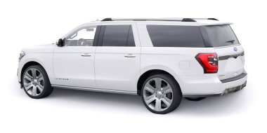 Tula, Rusya. 20 Ocak 2022: Ford Expedition 2019 beyaz Premium Family SUV beyaz arka planda izole edildi. 3d oluşturma.