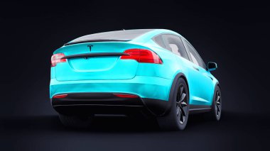 Tula, Rusya. 6 Ocak 2022: Tesla Model X tam boyutlu şehir cipi. Araba siyah arka planda izole edilmiş. 3d oluşturma.