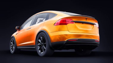Tula, Rusya. 6 Ocak 2022: Tesla Model X tam boyutlu şehir cipi. Araba siyah arka planda izole edilmiş. 3d oluşturma.