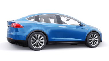 Tula, Russia. January 06, 2022: Tesla Model X full size city SUV. Blue car isolated on white background. 3d rendering