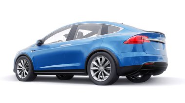 Tula, Russia. January 06, 2022: Tesla Model X full size city SUV. Blue car isolated on white background. 3d rendering