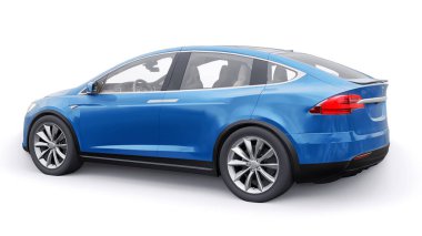 Tula, Russia. January 06, 2022: Tesla Model X full size city SUV. Blue car isolated on white background. 3d rendering