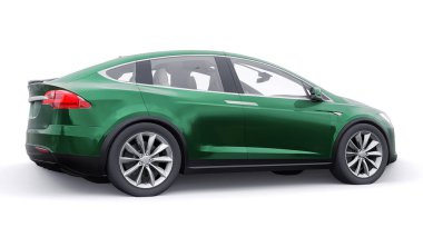 Tula, Rusya. 6 Ocak 2022: Tesla Model X tam boyutlu şehir cipi. Araba beyaz arka planda izole edilmiş. 3d oluşturma