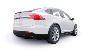 Tula, Rusya. 6 Ocak 2022: Tesla Model X tam boyutlu şehir cipi. Araba beyaz arka planda izole edilmiş. 3d oluşturma