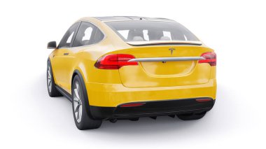 Tula, Rusya. 6 Ocak 2022: Tesla Model X tam boyutlu şehir cipi. Araba beyaz arka planda izole edilmiş. 3d oluşturma