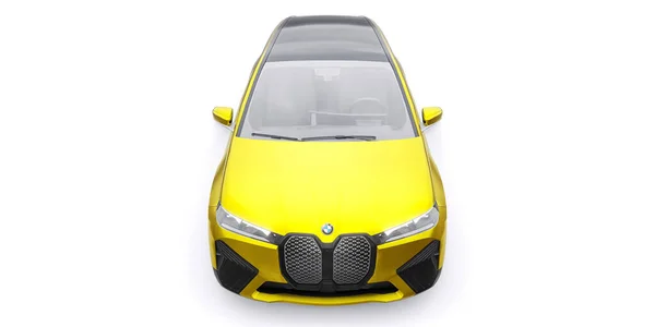 俄罗斯 2022年1月21日 宝马Ix2022黄色豪华跑车 3D说明 — 图库照片