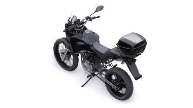 Siyah hafif turistik dayanıklı motosiklet 3D görüntü.