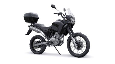 Siyah hafif turistik dayanıklı motosiklet 3D görüntü.