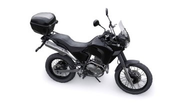 Siyah hafif turistik dayanıklı motosiklet 3D görüntü.