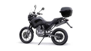 Siyah hafif turistik dayanıklı motosiklet 3D görüntü.
