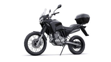 Siyah hafif turistik dayanıklı motosiklet 3D görüntü.