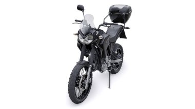 Siyah hafif turistik dayanıklı motosiklet 3D görüntü.