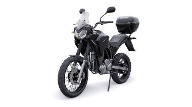 Siyah hafif turistik dayanıklı motosiklet 3D görüntü.