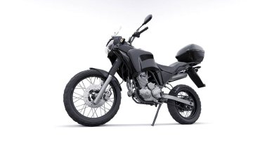 Siyah hafif turistik dayanıklı motosiklet 3D görüntü.