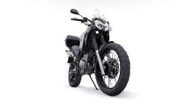 Siyah hafif turistik dayanıklı motosiklet 3D görüntü.