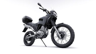 Siyah hafif turistik dayanıklı motosiklet 3D görüntü.