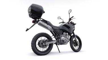 Siyah hafif turistik dayanıklı motosiklet 3D görüntü.
