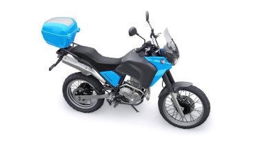 Mavi hafif turistik dayanıklı motosiklet 3D görüntü.