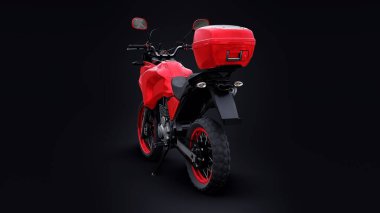 Siyah üzerine kırmızı hafif turistik dayanıklı motosiklet. 3d illüstrasyon.
